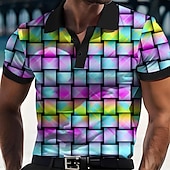 abordables Polo geométrico para hombre-Hombre Graphic Neon Camisetas polo Camiseta de golf Manga Corta Camisas de polo Camisas con cuello Casual Ropa de vacaciones Ropa para fiesta Trajes de fiesta Botones Impresión 3D Amarillo Morado