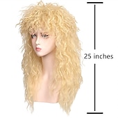 economico Parrucche da festa-Parrucca Lunga Riccia Colorata Ground Mullet Stile Anni '80 per Donne (Solo Parrucche) Parrucca di Halloween