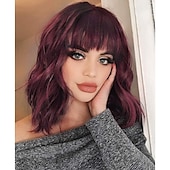 baratos Perucas de Carnaval-Perucas Laranja Vermelha para Mulheres Curta Ondulada Bob com Franja Peruca Cacheada Ruiva Comprimento até o Ombro Cabelo Vermelho Cobre 14 Polegadas Peruca Sintética Colorida para Cosplay Uso Diário