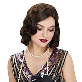 olcso Történelmi parókák-Finger Wave Paróka 1920-as Évek Retro Közép Hosszú Göndör Szintetikus Haj Nőknek Cosplay Karnevál Partira Jelmez Halloween Parókák
