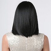 abordables Perruques Synthétiques Sans Bonnet-perruques bob noires pour les femmes perruques bob courtes avec une frange perruques droites pour un usage quotidien remplacement des cheveux cheveux naturels à la recherche d&#039;une fille utilisation