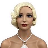 voordelige Historische pruiken-Vinger Golf Perzik Synthetisch Haar voor Vrouwen 1920s Vintage Cosplay Carnaval Feest Dagelijks Gewone Draag Korte Krullende Perzik Halloween Perziken
