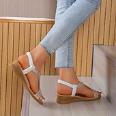 baratos Sandálias de Férias-sandálias rasteiras femininas com strass dourados e tira elástica – sapatos de verão elegantes e confortáveis para uso casual e de festa
