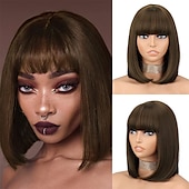 cheap Synthetic Trendy Wigs-Red Wig Bangs Short Red Bob Wig for Women Auburn Wig Bob with Bangs for Daily Party Cosplay