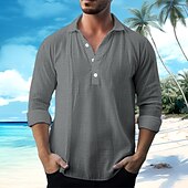 economico Vacanza-Per uomo Camicia Camicia di lino Camicia Estiva Abbigliamento da spiaggia Camicia casual Semplice Vacanza Crociera Bianco Blu Verde Cachi Manica Lunga Collo ripiegato Primavera &amp; Estate Abbigliamento