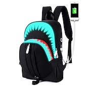 cheap Laptop Bags,Cases &amp; Sleeves-USB function backpack School Bag Men Fashion USB Charging Night Luminous Backpack Shark Laptop Backpack Teenagers School Bag Travel Bag Black