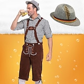 economico pantaloni di pelle-Birra Oktoberfest Costume Lederhosen Camicia Cappello alpino Bavarese Bavarese Tedesco Monaco di Baviera Prati Per uomo Panno in stile tradizionale Blusa Shorts Cappello