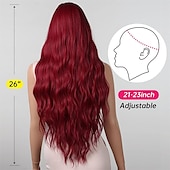 economico Parrucche trendy sintetiche-parrucche rosse per donna cosplay lunga parrucca di capelli sintetici ondulati naturali con frangia