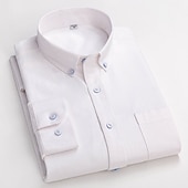cheap Men&#039;s Oxford Shirts-Men&#039;s Dress Shirt Striped Shirt Button Down Shirt Non Iron Shirt Oxford Shirt Plaid / Striped / Chevron / Round Wedding Office &amp; Career Light Blue White Dark Navy Navy Blue Long Sleeve Shirt Collar
