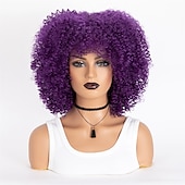 baratos Perucas de festa-perucas afro curtas e cacheadas com franja para mulheres negras perucas afro marrom crespo e cacheado para mulheres negras perucas sintéticas resistentes ao calor perucas marrons fofas perucas de