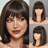 cheap Synthetic Trendy Wigs-Red Wig Bangs Short Red Bob Wig for Women Auburn Wig Bob with Bangs for Daily Party Cosplay