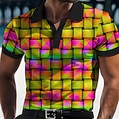 abordables Polo geométrico para hombre-Hombre Graphic Neon Camisetas polo Camiseta de golf Manga Corta Camisas de polo Camisas con cuello Casual Ropa de vacaciones Ropa para fiesta Trajes de fiesta Botones Impresión 3D Amarillo Morado