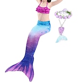 voordelige Zeemeermin badpak-Kinderen Voor meisjes Vijf stuk Zeemeermin zwemkleding Badmode Bikini Strand Zwemmen Regenboog Tie Dye leuke Style Badpakken 3-10 jaar Zomer Licht Blauw Kleurrijk