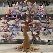 abordables decoración de pared de metal-Árbol de metal para decoración de pared, árbol de la vida, arte de pared de metal, pájaro, adorno para el hogar, dormitorio, sala de estar, decoración de ventanas