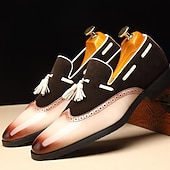 billiga Halvformell-lutning för män tofs loafers i konstläder – eleganta slip-on klänningskor med mocka ovandel för bröllop och formella evenemang