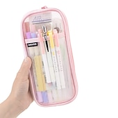voordelige etuis &amp; houders-Easthill Grid mesh pen etui met rits helder make-up kleur etui make-up tas multifunctionele reisschool tienermeisjes transparante stationaire tas office organizer box voor volwassenen (roze)