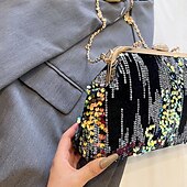 お買い得  クラッチバッグ＆イブニングバッグ-女性用 ハンドバッグ クラッチバッグ ドームバッグ クラッチバッグ 合成 パーティー ブライダルシャワー ウェディングパーティー スパンコール 大容量 折り畳み式 幾何学模様 ブラック ホワイト ピンク