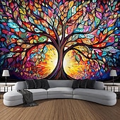 cheap Tree of Life Tapestry-L.T.HOME Tree of Life Hanging Tapestry Stained Glass Colorful Wall Art Large Tapestry Mural Decor Photograph Backdrop Blanket Curtain Home Bedroom Living Room Decoration