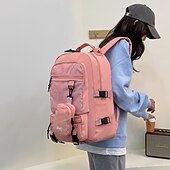 billiga Bokpåsar-skolryggsäck bokväska skolväska enfärgad för flickor stor kapacitet oxford tyg skolväska ryggsäck ryggsäck väska 11,02*7,08*17,71 tum, gå tillbaka till skolan