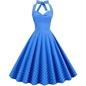 cheap Dresses-cross-border hot sale retro polka dot halter neck halter strap slim slim waist palace swing dress women europe and america