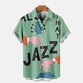 cheap Music and Guitars-Men&#039;s Vintage Music Notes Shirt Button Up Shirt Short Sleeve Fashion Streetwear Designer Outdoor Daily Summer Spring Turndown Print Black White Yellow Wine Blue