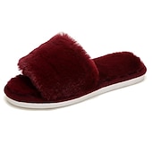 cheap Women's Slippers &amp; Flip-Flops-Women's Plush Fuzzy Open-Toe Slippers – Cozy Indoor Home Shoes with Soft Faux Fur for Winter Comfort