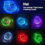 baratos Novidades-Boné de Fibra Óptica com LED e 7 Cores Boné de Beisebol Iluminado Recarregável via USB para Festa Evento Boné de Feriado