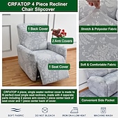 baratos Cadeira Reclinável &amp; Cadeirões-Capas de sofá reclinável de um assento capa de cadeira reclinável capa de móveis para sofá reclinável capa floral com fundo elástico (inclui 1 capa de encosto, 1 capa de assento, 2 capas de apoio de