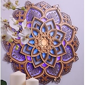 economico Luci decorative-mandala luce notturna lampada decorativa in legno sala yoga luce notturna a led multistrato taglio laser intagliato luce decorazione della parete per la casa soggiorno camera da letto ornamento 1pc