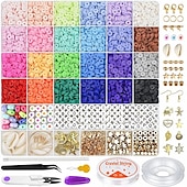 cheap Beading Making Kit-6000 Pcs Clay Beads for Bracelet Making, 24 Colors Flat Round Polymer Clay Beads 6mm Spacer Heishi Beads with Pendant Charms Kit and Elastic Strings for Jewelry Making Kit Bracelets Necklace