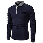 preiswerte Sport-Herren Polos mit Knöpfen Poloshirt Casual Festtage Kargen Langarm Modisch Basic Glatt Klassisch Sommer Regular Fit Traube Dunkelmarine Grau Polos mit Knöpfen