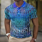 preiswerte Geometrisches Poloshirt für Herren-Herren Grafik Waffel-Poloshirts Golfshirt Kurzarm Polo-Shirts Hemden mit Kragen Lässig Urlaubskleidung Rave-Kleidung Party-Outfits Knöpfe 3D-Druck Blau-Grün Gelb Rote