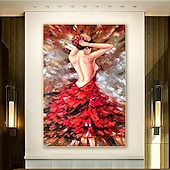 economico Ritratti-Dipinto A Mano Dipinto A Mano Ballerina Dipinto Ad Olio Originale Commissione Dipinto Balletto Verticale Wall Art Fine Picture Red Wall Art Room Decor