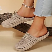 abordables Chaussures sans lacet et mocassins femme-Chaussures mocassins à enfiler tissées pour femmes – chaussures plates respirantes à lacets pour les promenades sur la plage, les travaux de jardinage et les tenues d&#039;été décontractées