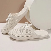 abordables Chaussures sans lacet et mocassins femme-Chaussures mocassins à enfiler tissées pour femmes – chaussures plates respirantes à lacets pour les promenades sur la plage, les travaux de jardinage et les tenues d&#039;été décontractées