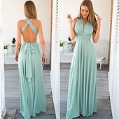 baratos Vestidos para Madrinhas-vestido de dama de honra linha a decote halter / decote em v sem mangas conversível infinito comprimento do chão elastano com faixa / fita / pregas vestido para impressionar 2025