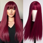 economico Parrucche trendy sintetiche-parrucca bionda ombre lunga dritta con frangia radice scura capelli lunghi con frangia aspetto naturale parrucca sintetica resistente al calore festa di gioco quotidiana adatta a donne alla moda 20