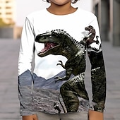 abordables Animales 3D para Niño-Chico 3D Graphic Animal Dinosaurio Camiseta Manga Larga Impresión 3D Verano Primavera Otoño Deportes Moda Ropa de calle Niños 3-12 años Exterior Casual Diario Ajuste regular