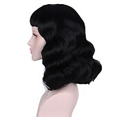 cheap Historical Wigs-Hair 50s Wig Rockabilly Vintage Wig Wavy Black Wig  Wig For Woman For Cosplay &amp; Daily Use Halloween Wigs