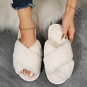 billiga Inneskor och flip-flops till damer-Mysig rosa fuskpäls damtofflor - mjuk och mjuk korsbandsstil, perfekt för avkoppling hemma och vardagskläder inomhus