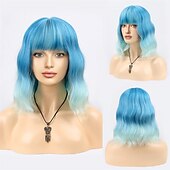 baratos Perucas de festa-Peruca Curta Loiro com Mechas Rosas Perucas com Franja Peruca Bob Cacheada e Ondulada Sintética com Comprimento até os Ombros para Meninas Fantasias de Halloween e Festas de Cosplay