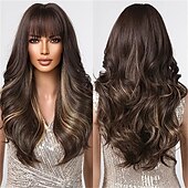 economico Parrucche trendy sintetiche-parrucche rosse per donna cosplay lunga parrucca di capelli sintetici ondulati naturali con frangia