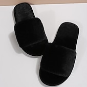 cheap Women's Slippers &amp; Flip-Flops-Women's Plush Fuzzy Open-Toe Slippers – Cozy Indoor Home Shoes with Soft Faux Fur for Winter Comfort
