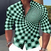 ieftine Model Geometric-Bărbați 3D Print Model Geometric Geometrie Cămașă Camașă cu nasturi Manșon Lung Modă Șic Stradă Designer În aer liber Casual Zilnic Vară Primăvară Toamnă Guler de stand Imprimeu Albastru Verde Negru