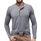 olcso Alkalmi Henley póló-Férfi Gombos póló Henley ing Tee Top Hosszú ujj Henley Nyár Sima Divat Dizájn Alap Vakáció Utca Alkalmi Fehér Sárga Piros Férfi felső póló