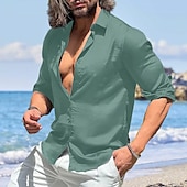 preiswerte Herrenhemd zum Knöpfen-Herren Knopfhemd Lässiges Hemd Satinhemd Schwarz Weiß Wein Blau Grün Langarm Glatt Kargen Strasse Urlaub Grundlegend Bekleidung Modisch Freizeit