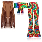 preiswerte Outfits-Retro Vintage 1960er Hippie Hose Stirnband Wildlederweste Stirnbänder Ärmellos Hippie Geometrisch Damen Halloween Karneval Maskerade Party &amp; Abend Pride Parade Pride-Monat Erwachsene Weste Hose