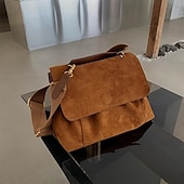 cheap Handbag &amp; Totes-Women&#039;s Brown Suede Messenger Bag with Adjustable Strap – Casual Shoulder Bag for Work, Travel, and Everyday Use