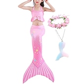 cheap Mermaid Swimsuit-Kids Girls&#039; Five Piece Mermaid Swimwear Swimwear Bikini Swimming Rainbow Cute Sexy Print Bathing Suits 3-10 Years Summer Light Blue Rose Gold