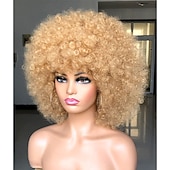 levne Karnevalové paruky-krátká afro paruka s ofinou pro černé ženy afro výstřední kudrnatá paruka 70. léta prémiová syntetická velká afro paruka karnevalová cosplay party paruka